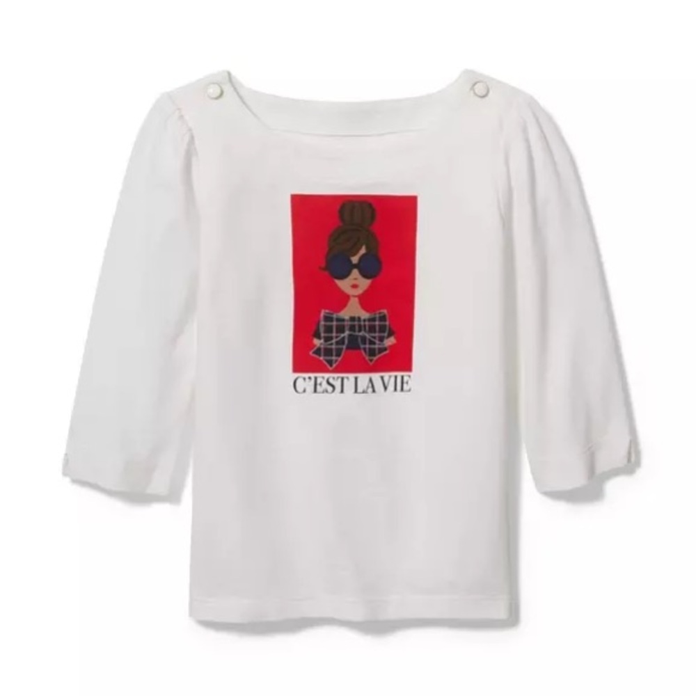 Janie and Jack C'est La Vie 3/4‎ sleeve Boatneck Tee 100% cotton Bow girls 12